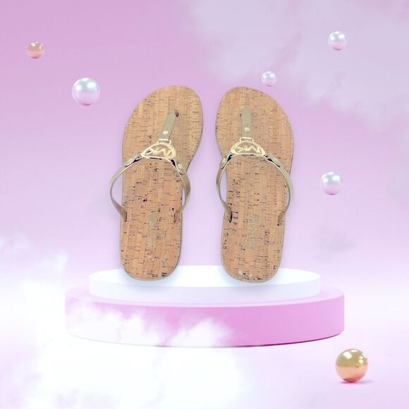Michael Kors Sandals Jelly Thong Rose Gold MK Logo Size 7 - Picture 3 of 8